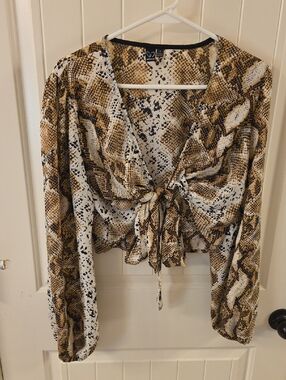 Windsor Snake-Print Tie-Front Blouse - Brown/White/Black